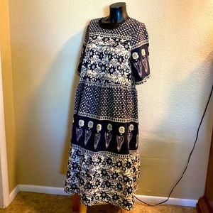 Hand Crafted Short Sleeve Floral Patchwork Pattern Sundress brown